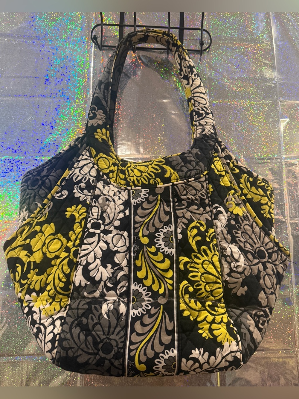 Vera Bradley Large Black Yellow Floral Quilted Shoulder Tote Bag